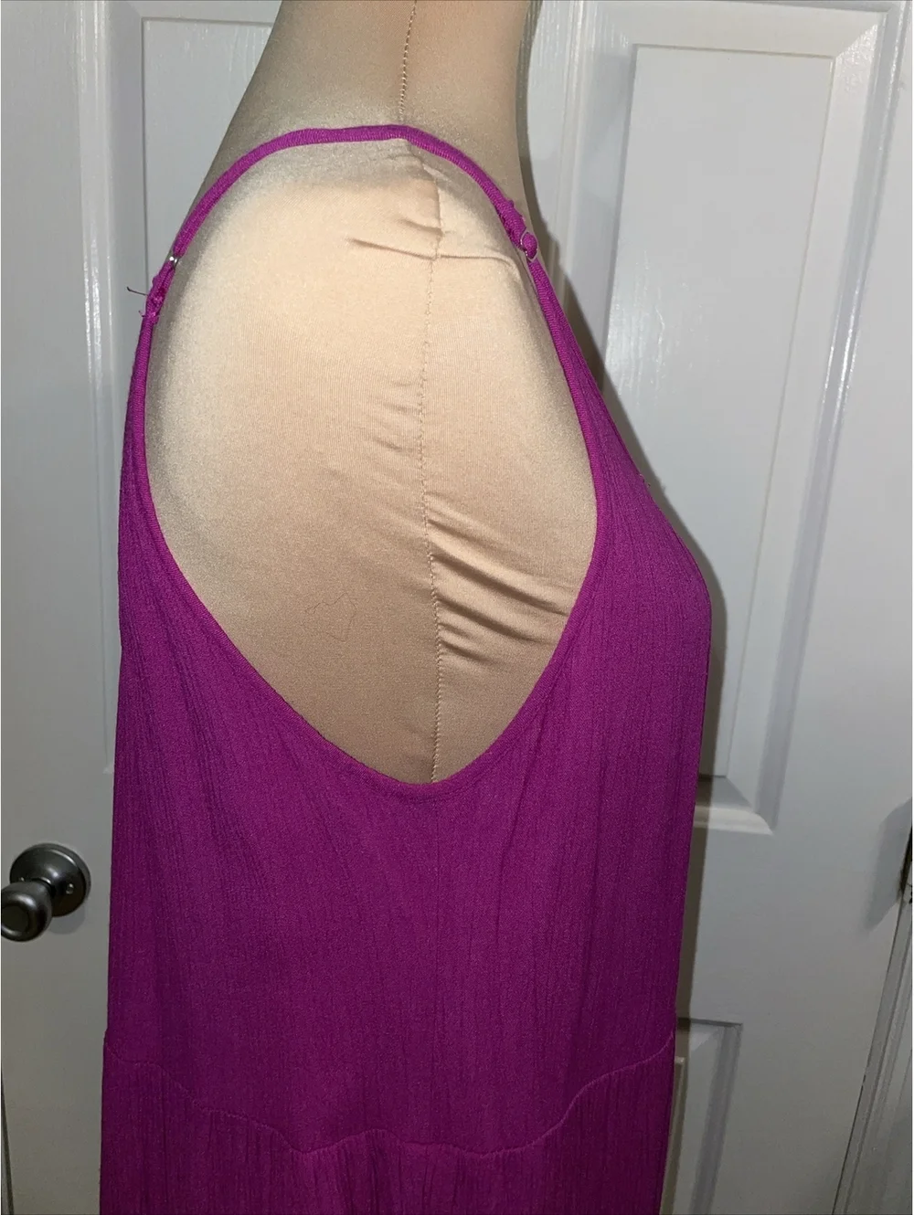 ANN TAYLOR LOFT $89 Solid Pink Fuchsia Tiered Gauze Midi Dress Size Medium